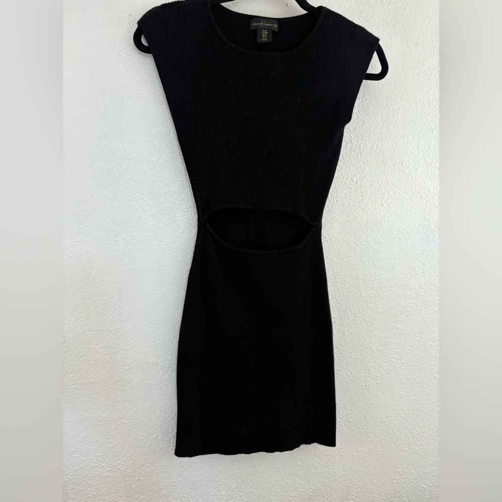 House Of Harlow 1960 Women’s Black Front Cutout Ribbed Bodycon Mini Dress M